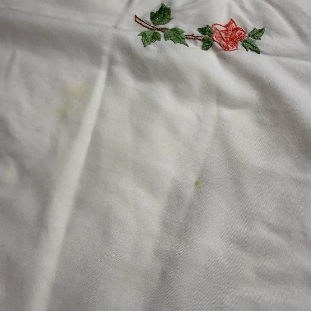 Vintage Hand Embroidered Floral Tablecloth Orange Fringe